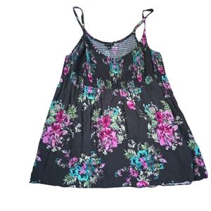 Torrid Black Top with Pink and Green Floral Design